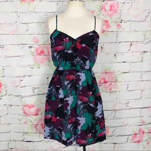 Ecote patterned silk dress w button front